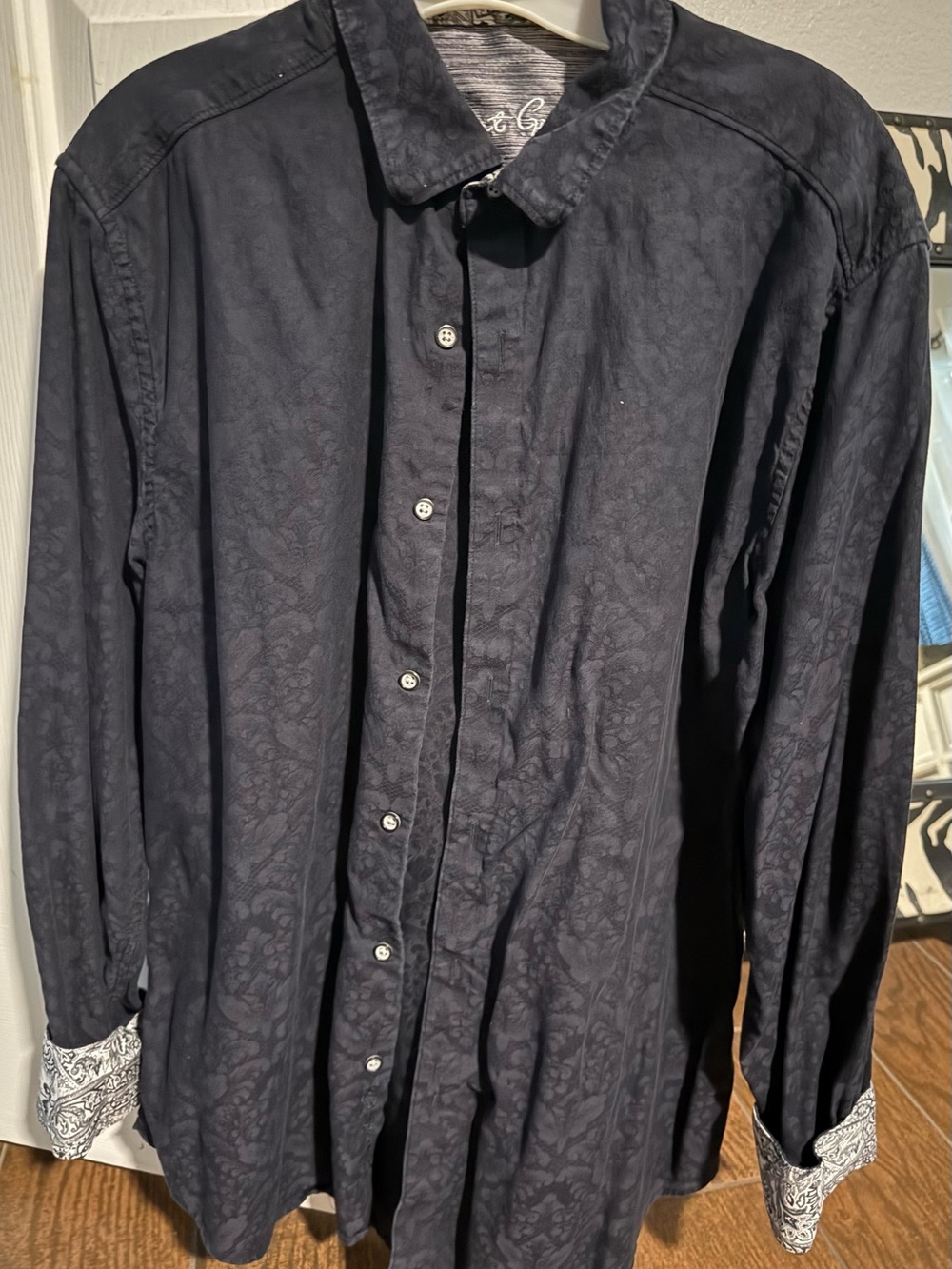 Robert Graham Dark Floral Jacquard Button-Down Shirt with Contrast Cuffs